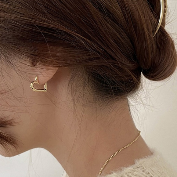 Sterling Silver Gold Heart Shaped Hoop Earrings - Picture 3 of 7